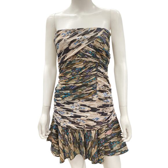 NWT MARIACHER. DressWomen’s SZ S 100%Cotton Mini Gold Thred Strapless Multicolor - Picture 1 of 6